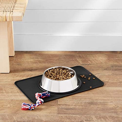 Amazon Basics Waterproof Non-Slip Silicone Pet Feeding Mat with Raised Edges for Food and Water Bowls, Easy to Clean Pet Placemat to Protect Floors, 18.5" x 11.5", Black