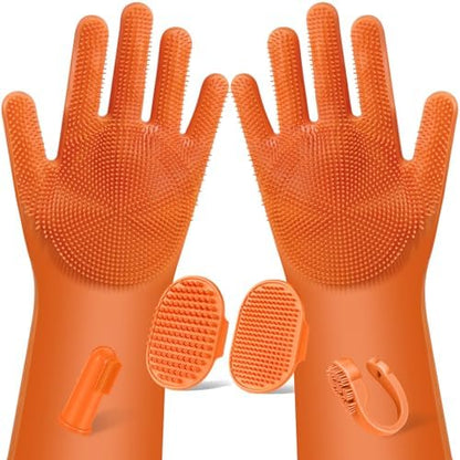 Augwind 6PCS Grooming & Bath Supplies for Dogs, Cats | Dog Washing Gloves | Dog Bath Brush | Dog Shower Brush | Pet Grooming Gloves | Dog Grooming kit | Pet Supplies for Showerhead & Sprayer (Orange)