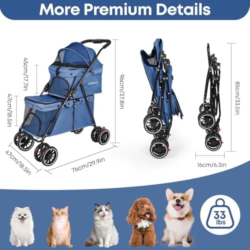 Double Pet Stroller for Dogs and Cats,Cat Strollers for 2 Cats,Navy Blue