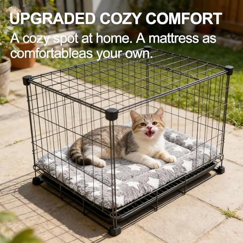 Dog Crate Mat, 4 Piece Reversible Pet Bed, Polyester, Machine Washable, Small Dogs & Cats, Rectangular (Gray Star, 18" L x 14" W x 1.5Th)