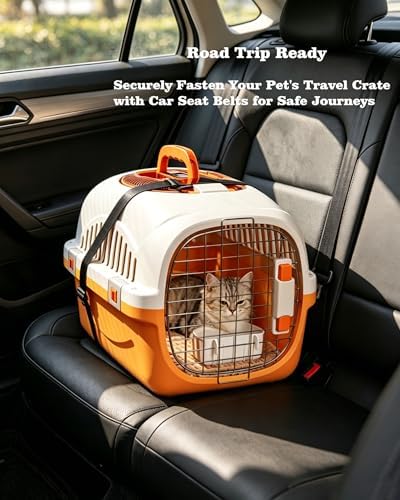 Cat Carrier Airline Approved, Portable Pet Travel Crate with Anti-Stress Design for Cats & Small Dogs, Car Safe Kennel with Top Window (Orange)