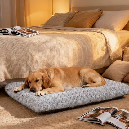Dog Bed Large Size, Plush Washable Pet Bed Mat, Dog Crate Bed 35"x23", Gray