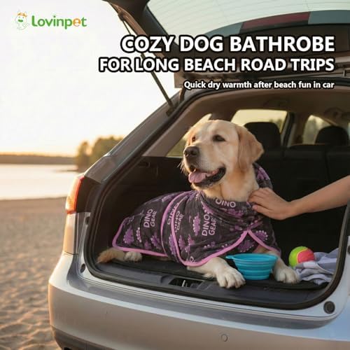 LovinPet 3-in-1 Dog Warm Winter Coat & Bathrobe, Blue, Dinosaur Fleece, M