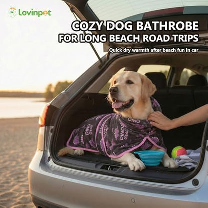 LovinPet 3-in-1 Dog Warm Winter Coat & Bathrobe, Blue, Dinosaur Fleece, M