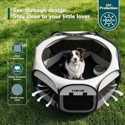 Dog Playpen, Portable Puppy Pet Crate Indoors for Small/Medium/Large Dogs Cats Rabbits, Foldable Dog Cage Enclosure for Outdoor, Pop Up Dogs Tent Kennel with Carrying Case, Light Grey