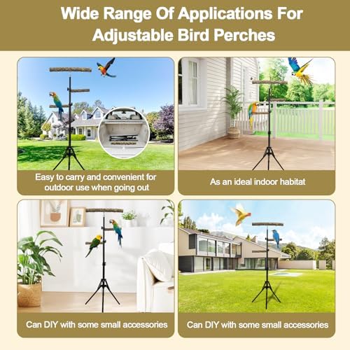 3-Layer 16-63 Inch Height Adjustable Bird Perch Pepper Wood Birds Training Perch Stand Parakeet Perches Indoor and Outdoor Parrot Stands for Small to Medium Bird