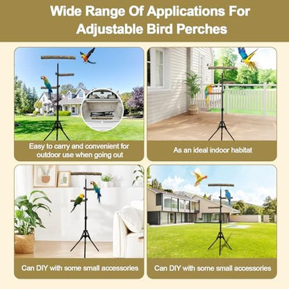 3-Layer 16-63 Inch Height Adjustable Bird Perch Pepper Wood Birds Training Perch Stand Parakeet Perches Indoor and Outdoor Parrot Stands for Small to Medium Bird