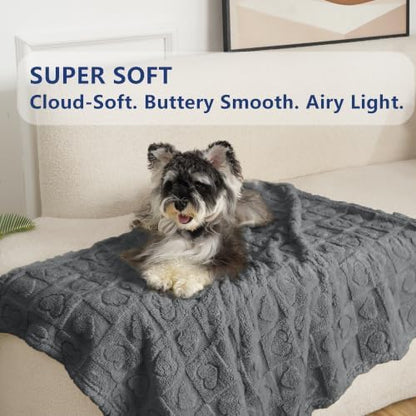 gogobunny Large Pet Blanket for Dogs Cats, Ultra Soft 300GSM Coral Fleece Washable Furniture Protector for Couch Bed Car Seat, Calming Crate Mat Blanket for Large Breeds, Grey, 50x60IN