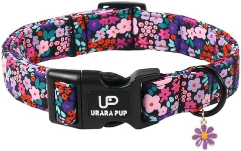 Floral Dog Collar, UP URARA PUP Colorful Floral Adjustable Pet Collar with Flower Charm, Daily Dog Accessories for Small Medium Large Dogs