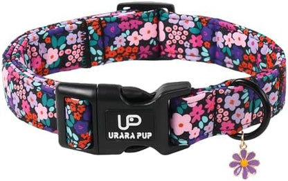 Floral Dog Collar, UP URARA PUP Colorful Floral Adjustable Pet Collar with Flower Charm, Daily Dog Accessories for Small Medium Large Dogs