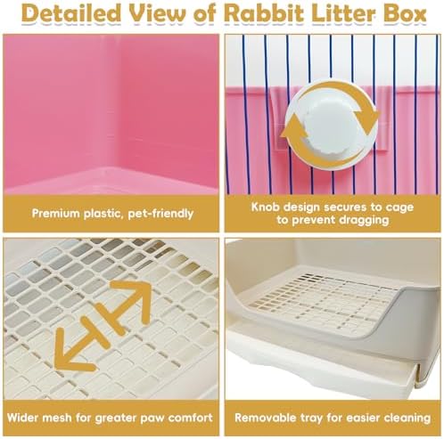 kathson 2PCS Large Rabbit Litter Box Trainer, Potty Corner Toilet with Drawer Bigger Pet Pan for Adult Hamster, Guinea Pig, Ferret, Galesaur, Bunny and Other Animals (Pink,Brown)