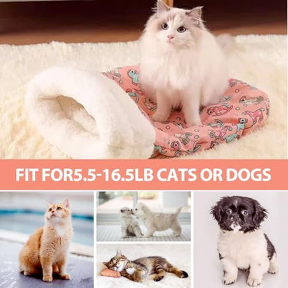 New Sleeping Bag for Cats, Cozy Self Warming Cat Sleeping Bag for Indoor Cats, 360° Wrap Cat Hideaways Pet Snuggle Sack for Sleeping Relax Play (Pink)