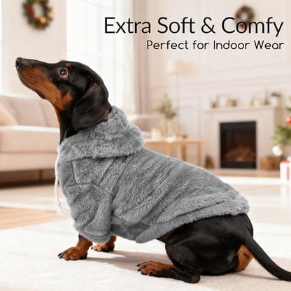 Fuzzy Dog Hoodie Sweater for Large Dogs Warm Winter Dog Clothes with Double-Sided Plush Fleece Soft Stretchy Pet Coats Hooded Sweatshirt for Medium Large Dogs