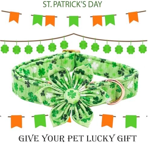 Dog Collar - St. Patrick's Day Dog Collars with Flower for Dogs Flowers Adjustable Pet Collar Girl Pet Gift for Medium Small Large Dogs