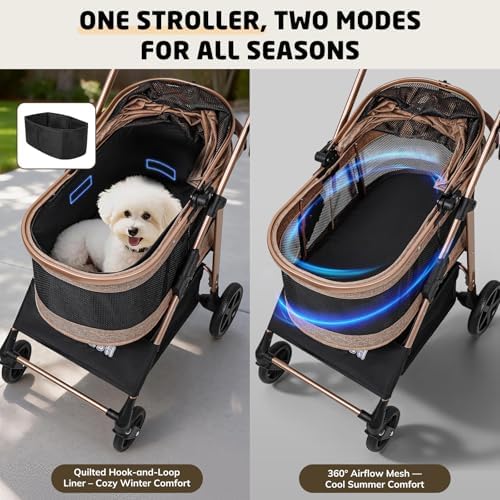 Pet Stroller for Small/Medium Dogs Cats, 50 lbs, 3-in-1 Foldable Stroller