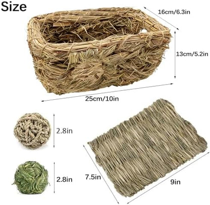 Hamiledyi Bunny Grass House Guinea Pig Grass Bed Hand-Woven Hay Hut Natural Seagrass Balls for Dwarf Rabbit Guinea Pig Chinchilla Ferret Hedgehog
