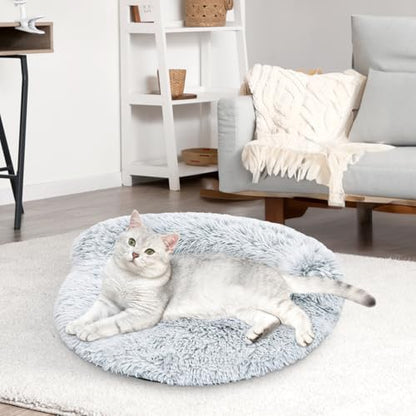 Round Cat Bed Washable, Ultra Soft Couch Bolster, 20 Inch, Grey