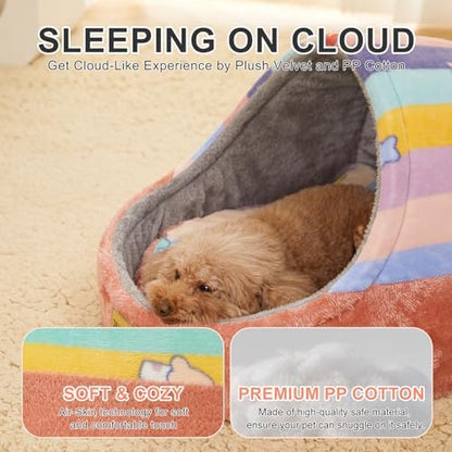 Cute Cat Beds for Indoor Cats, Cat Cave Bed for Kittens, Hideaway Cat House