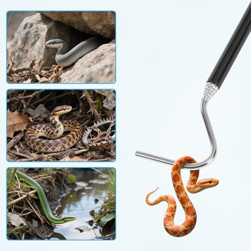 AQUANEAT Reptile Snake Hook, 26inch Extendable Stainless Steel Snake Stick with Non-Slip Handle