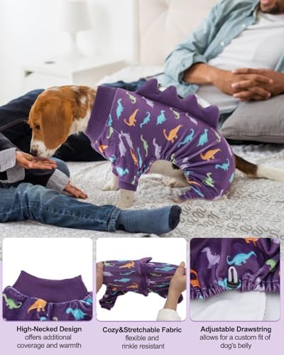CuteBone Dinosaur Costume Dog Pajamas, Stretchy Spandex Crystal Velvet Sleepwear Coat for Small Dogs, Soft & Warm Pet Outfit Clothes for Cold Weather, Cozy Pullover Design COSP04L
