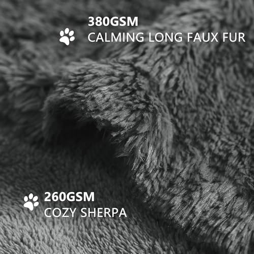 gogobunny Waterproof Dog Blanket for Couch & Furniture Protection - Super Soft Reversible Throw for Large Dogs & Cats, Calming Washable Fur & Sherpa Pet Blanket (25x35 Inch, Grey)