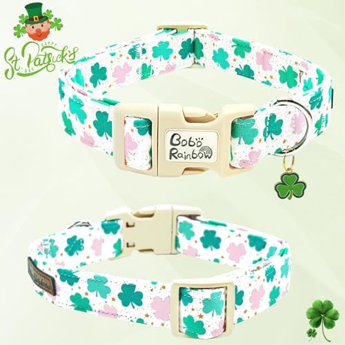 St Patrick's Day Dog Collar-Adjustable Cute Trefoil Pet Collars Cotton Clovers Holiday Puppy Collar Green Spring Necklace Gift for Small Dogs