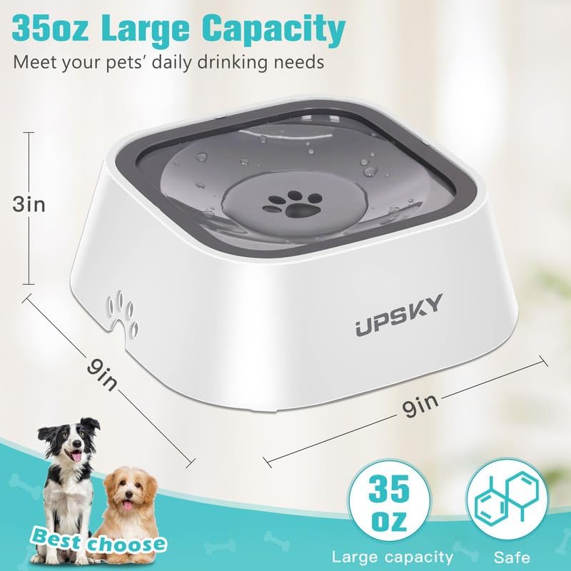 UPSKY 35oz No-Spill Pet Water Bowl, Slow Water Feeder for Dogs and Cats