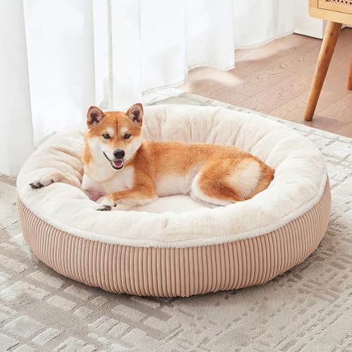 33 inches Calming Donut Dog Bed for Medium Plus Dogs,Brown