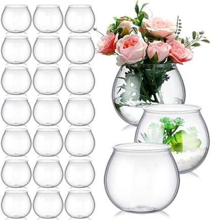 FoldTier 24 Pcs Plastic Fish Bowls 27 Oz Clear Round Vase Centerpieces