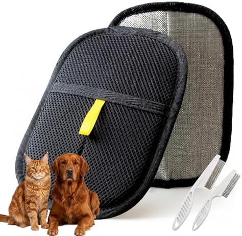 Pet Hair Removal Gloves for Dogs and Cats, Reusable pet Hair Cleaning Tool, can be Used on Clothes, Sofas, beds, Carpets, and car Seats, Quickly and Easily removes pet Hair, Two-piece Set
