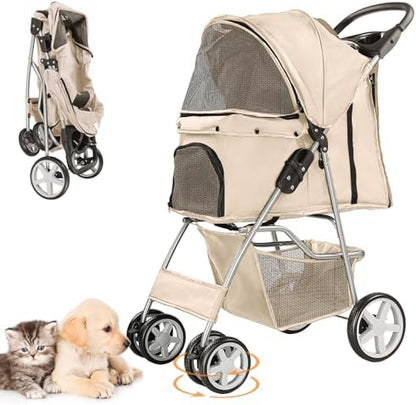 4-Wheel Pet Stroller for Small Dogs and Cats, Up to 33 lb, Gray