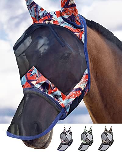 Harrison Howard LumiVista Horse Fly Mask Long Nose with Ears UV Protection for Horse Abstract Graffiti XL Extra Full