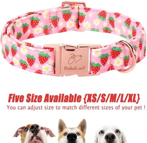 Strawberry Dog Collar for Giant Large Dogs - Adjustable Spring Summer Pink Girl Dog Collars, Cute Girly Female Pet Collar with Metal Buckle XL