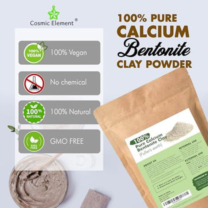 Cosmic Element 100% Pure Calcium Bentonite Clay Powder - Bentonite Clay Food Grade, Vegan, Healing Clay | Skin Care Detox - Deep Pore Cleansing Face & Body Mask for Soft, Smooth, Refreshed Skin | 12oz