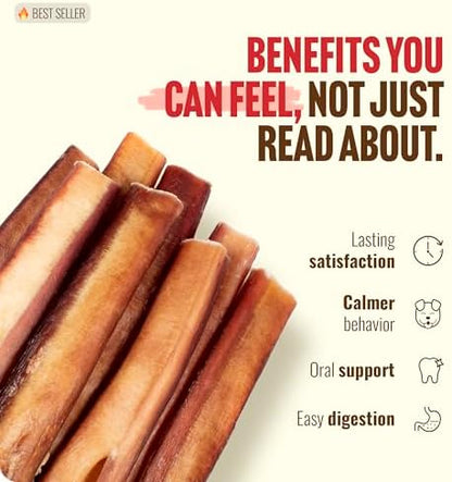 Natural Farm Odor-Free Thick Bully Sticks (6”, 5-Pack) All-Natural Long-Lasting Dog Chews, 100% Beef Pizzle, Grass-Fed, Grain-Free, Protein for Muscle Development & Energy, Perfect for Medium Chewers