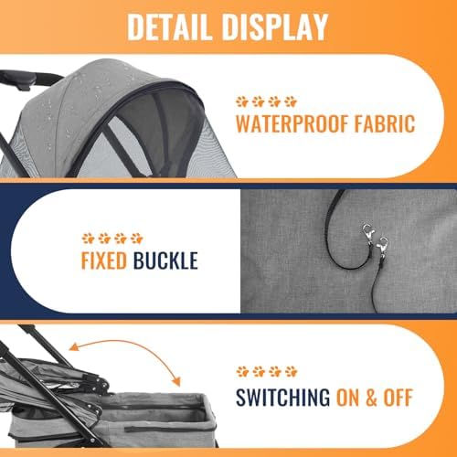 FDW 3 in 1 Multi-Function Dog Jogger with Detachable Carrier, Lightweight Travel Stroller for Small and Medium-Sized Pets (Grey, 4 Wheels)