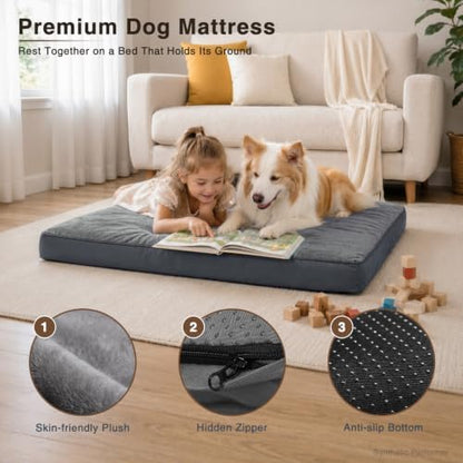 NUPIDA Large Plush Dog Bed for Crate with Washable Cover, 35x22, Grey