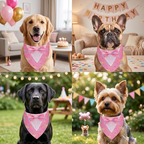 ADOGGYGO Birthday Dog Bandana with Bowtie, Pink Girl Dog Tuxedo, Medium
