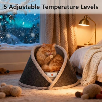 Heated & Cooling Cat Bed with 5 White Noise Modes, Cat Cave Bed with Mat Smart Temperature Control, Indoor Cozy Bed for Small and Medium Cats