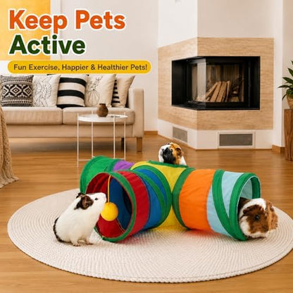 Rypet Guinea Pig Tunnel Hideout 3-Way Collapsible Small Pet Tubes, Rainbow