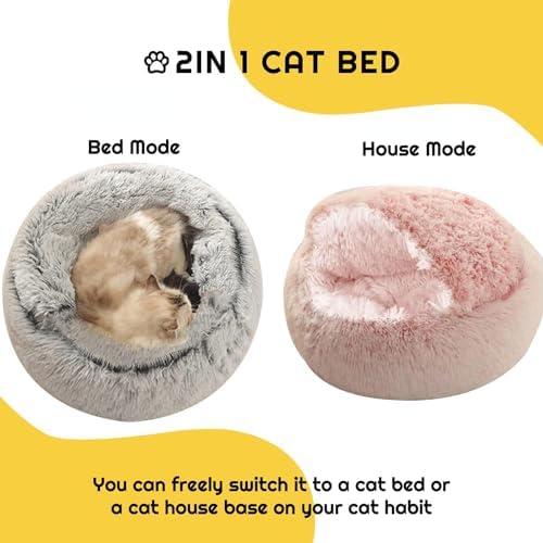 YUDANSI Small Dog Bed Hooded, Cat Cave Bed for Indoor Cats with Covered Hood for Small Dogs Cats Puppy, Plush Faux Fur Enclosed Nest(pink-26'')