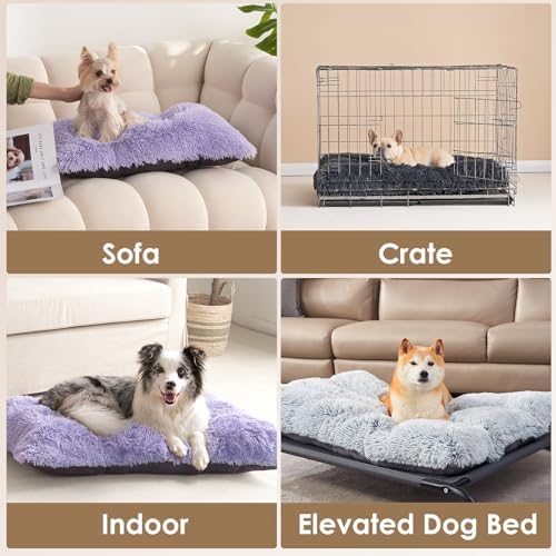 EHEYCIGA Fluffy Dog Crate Bed for Large Dogs, Plush Faux Fur Pad, Purple