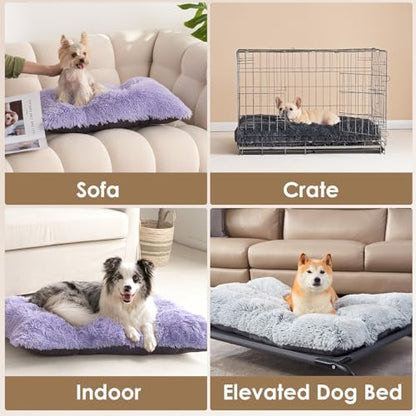 EHEYCIGA Fluffy Dog Crate Bed for Large Dogs, Plush Faux Fur Pad, Purple