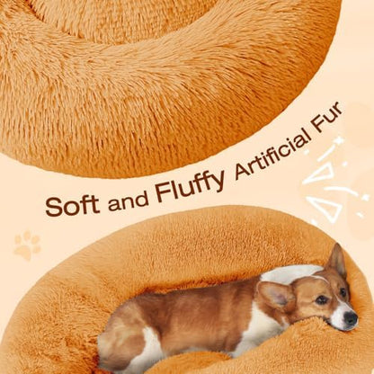 JOLLYVOGUE Dog & Cat Bed, Calming Anti-Anxiety Pet Bed for Small Dogs, Fluffy Donut Cushion for Small and Medium Pets (23")
