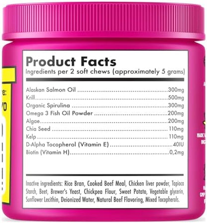 Omega 3 Alaskan Salmon Oil Treats for Dogs 30 Fish Oil Chew Supplement Skin and Coat Allergy and Itch Relief Hip & Joint Health Brain Shedding Hot Spots Treatment Omega 3 6 9 EPA & DHA Fatty Acids