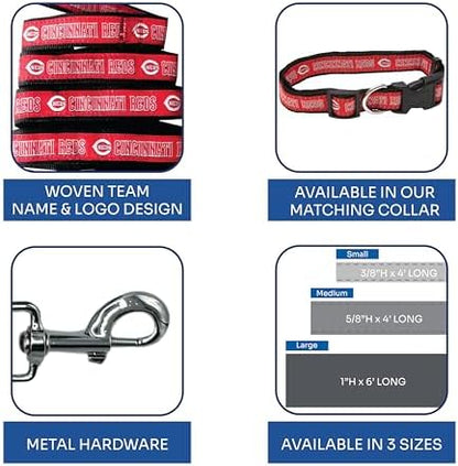 MLB PET Leash, Small, Cincinnati Reds Dog Leash, Baseball Team Leash for Dogs & Cats. A Shiny & Colorful Dog & Cat Leash with Emboridered Team Name/Logo Licensed by The MLB