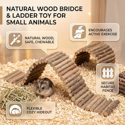 Hamster Toys, Flexible Hamster Wooden Bridge Door Fence Hamster Chew Toys Decor Standing Climbing for Gerbil Chinchilla Small Animals Chew Toys(11.8in)