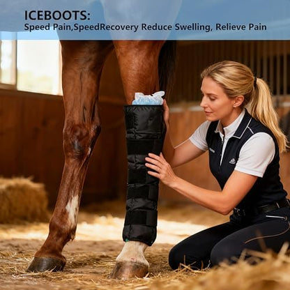 Reusable Gel Horse Ice Boots 4 Pack, Adjustable 5 Leg Cooling Wraps