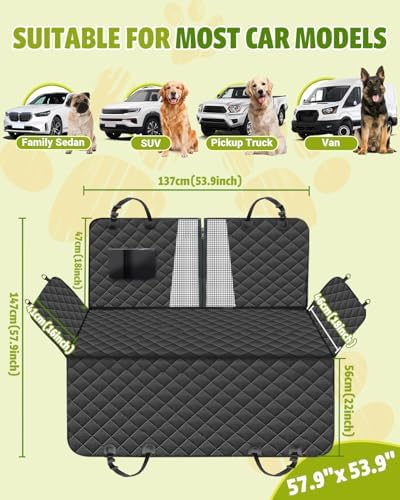 Dog Car Seat Cover, 600D Heavy Dute Car Seat Cover for Dogs Pets, 100% Waterproof Anti-Scratch Nonslip Dog Hammock for Cars, Seat Covers Protector with SeatBelt for Sedan SUV Truck Standard Black