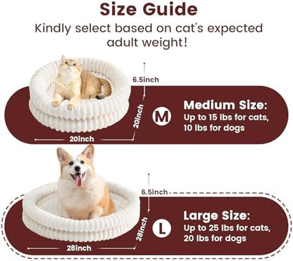 Pet Bed for Medium Dogs and Cats, 28" Cute Donut Cat Bed, White
